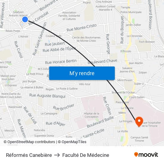 Réformés Canebière to Faculté De Médecine map
