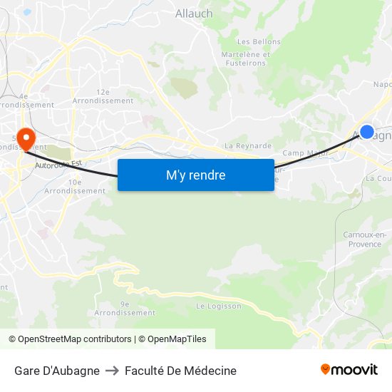 Gare D'Aubagne to Faculté De Médecine map