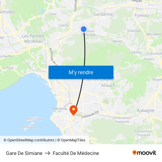 Gare De Simiane to Faculté De Médecine map