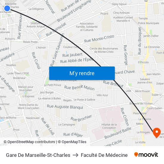 Gare De Marseille-St-Charles to Faculté De Médecine map