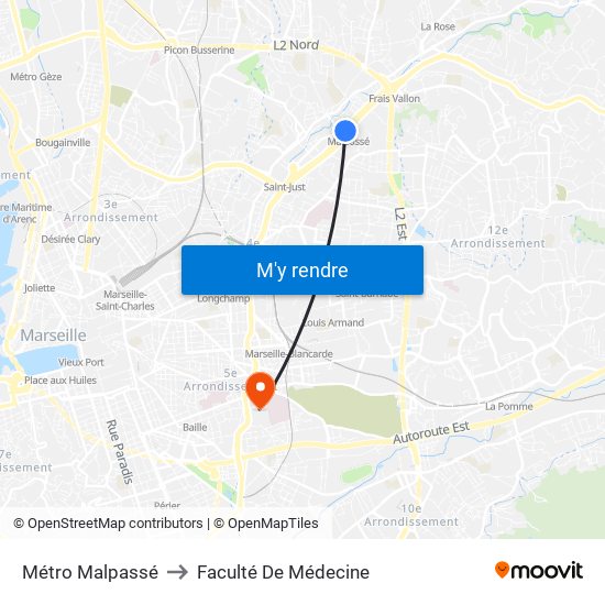 Métro Malpassé to Faculté De Médecine map