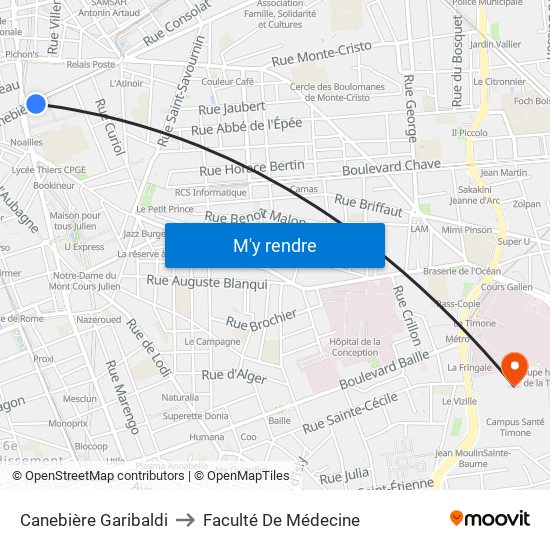Canebière Garibaldi to Faculté De Médecine map