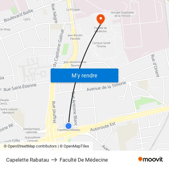 Capelette Rabatau to Faculté De Médecine map