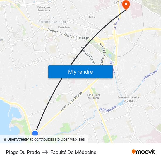 Plage Du Prado to Faculté De Médecine map