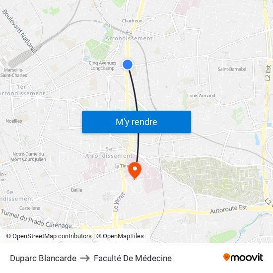 Duparc Blancarde to Faculté De Médecine map