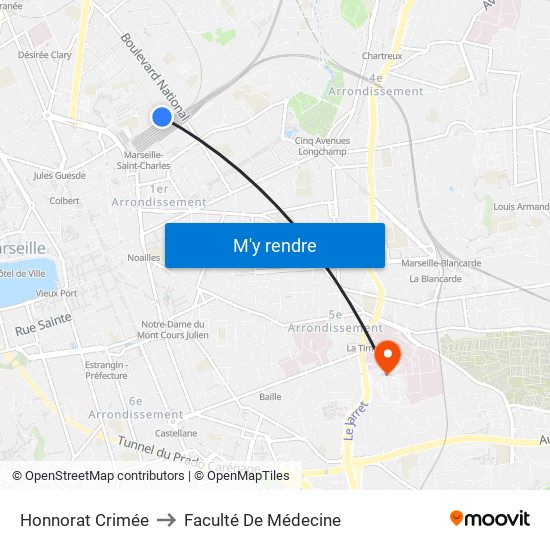 Honnorat Crimée to Faculté De Médecine map