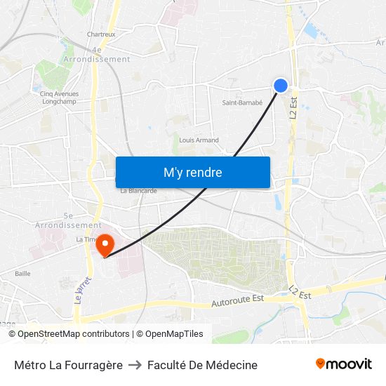 Métro La Fourragère to Faculté De Médecine map