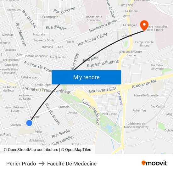 Périer Prado to Faculté De Médecine map