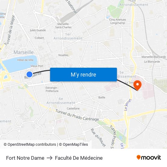 Fort Notre Dame to Faculté De Médecine map