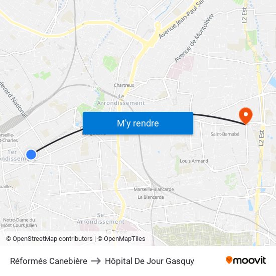 Réformés Canebière to Hôpital De Jour Gasquy map