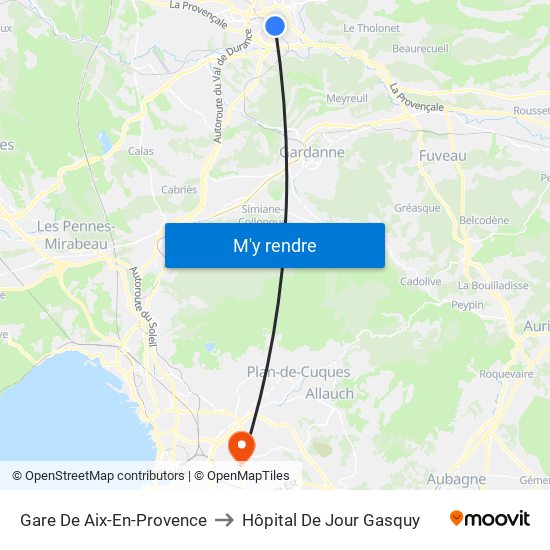 Gare De Aix-En-Provence to Hôpital De Jour Gasquy map