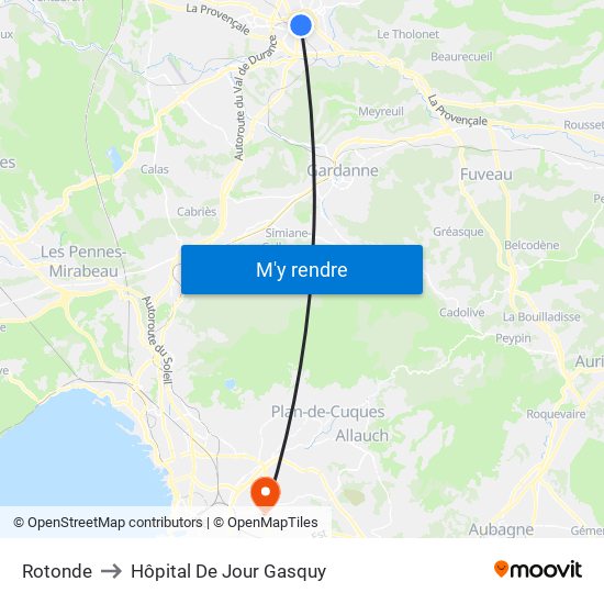 Rotonde to Hôpital De Jour Gasquy map