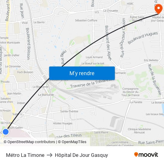 Métro La Timone to Hôpital De Jour Gasquy map