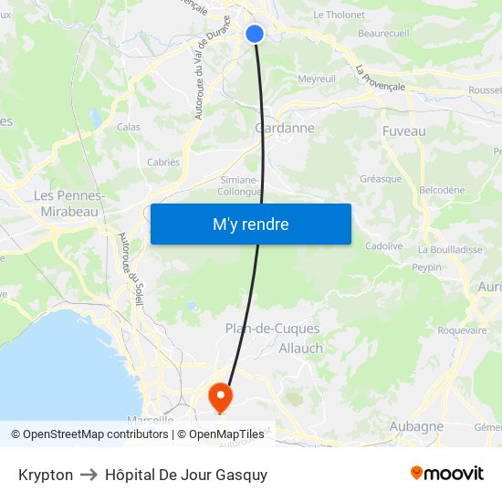 Krypton to Hôpital De Jour Gasquy map