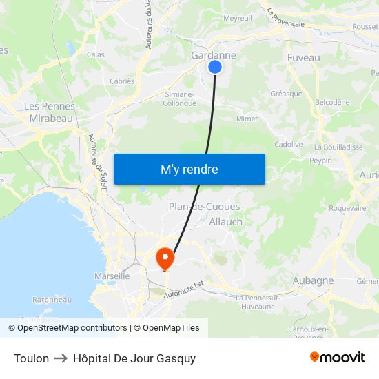 Toulon to Hôpital De Jour Gasquy map