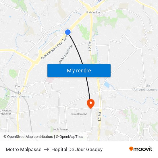 Métro Malpassé to Hôpital De Jour Gasquy map