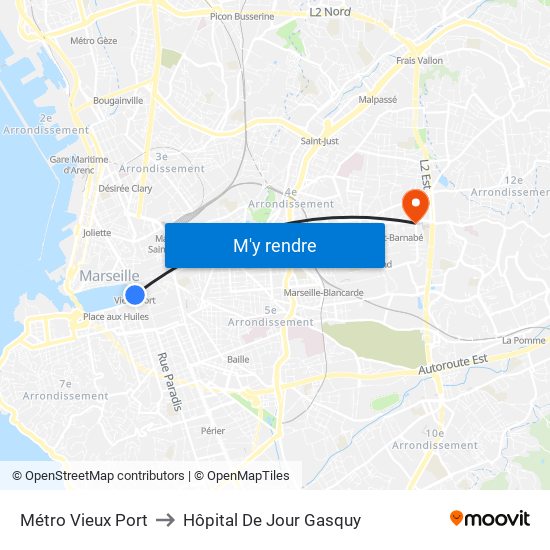 Métro Vieux Port to Hôpital De Jour Gasquy map