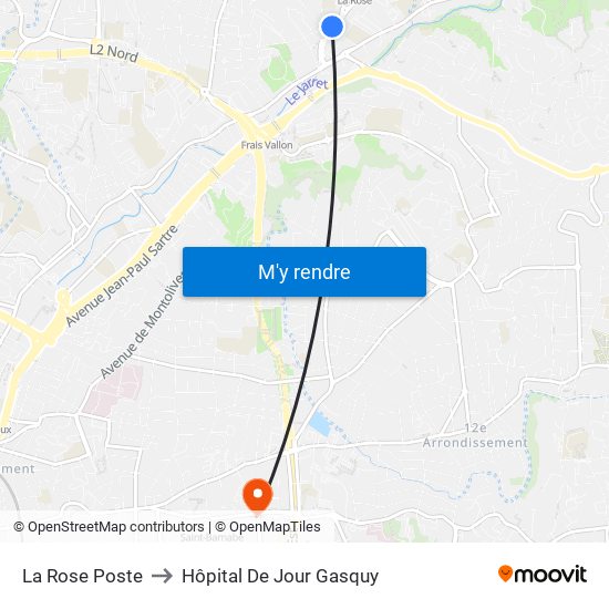 La Rose Poste to Hôpital De Jour Gasquy map