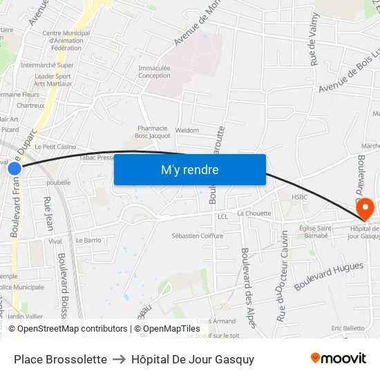Place Brossolette to Hôpital De Jour Gasquy map