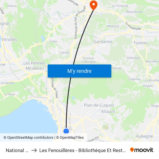 National Guibal to Les Fenouillères - Bibliothèque Et Restaurant Universitaire map