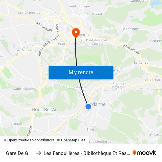Gare De Gardanne to Les Fenouillères - Bibliothèque Et Restaurant Universitaire map