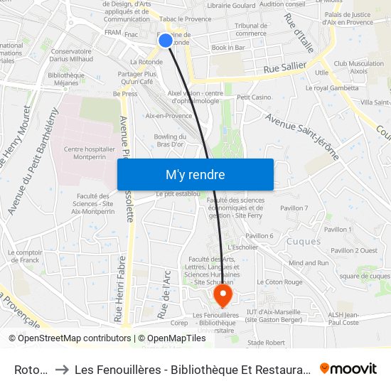 Rotonde to Les Fenouillères - Bibliothèque Et Restaurant Universitaire map