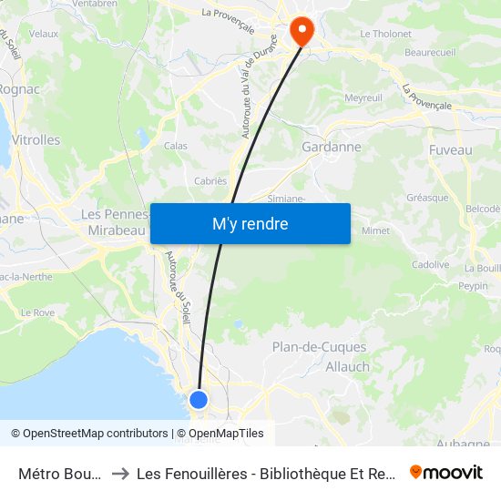 Métro Bougainville to Les Fenouillères - Bibliothèque Et Restaurant Universitaire map