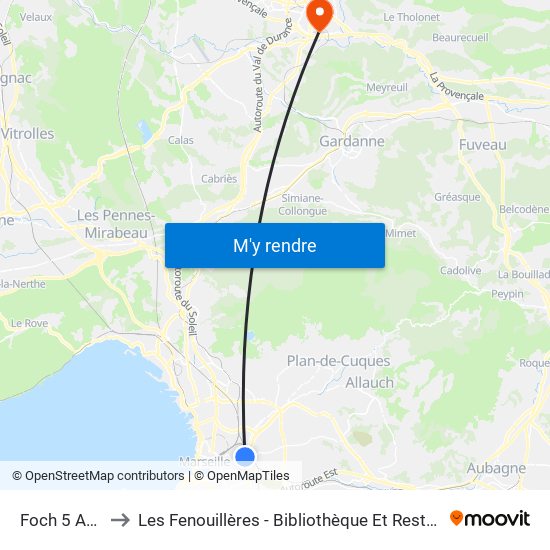 Foch 5 Avenues to Les Fenouillères - Bibliothèque Et Restaurant Universitaire map