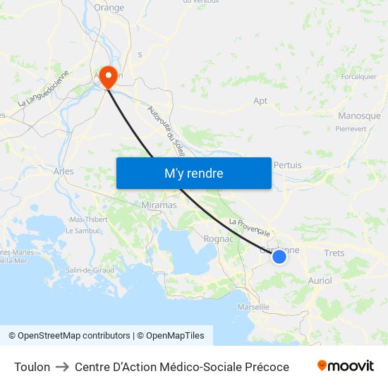 Toulon to Centre D’Action Médico-Sociale Précoce map