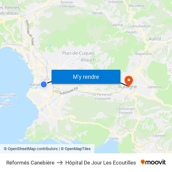 Réformés Canebière to Hôpital De Jour Les Ecoutilles map