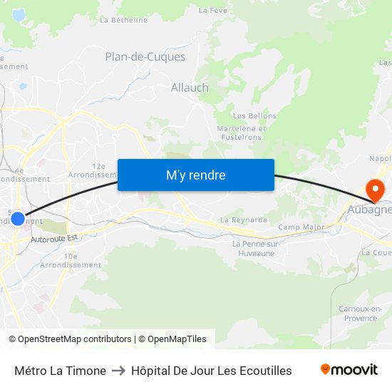 Métro La Timone to Hôpital De Jour Les Ecoutilles map