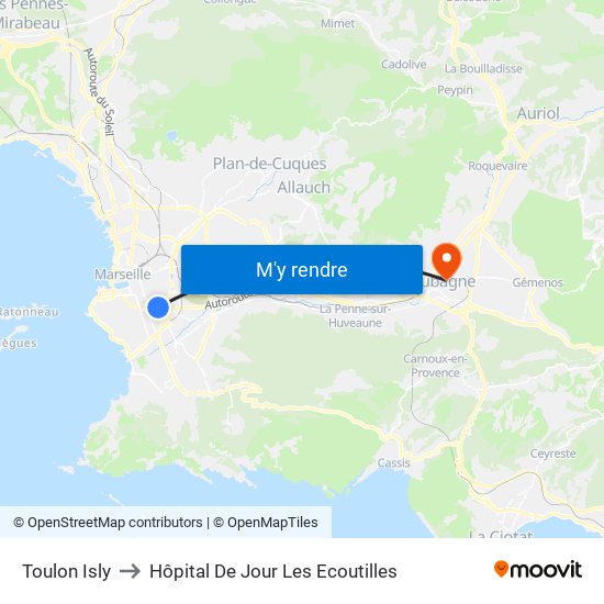 Toulon Isly to Hôpital De Jour Les Ecoutilles map
