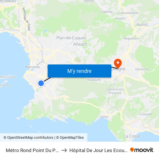 Métro Rond Point Du Prado to Hôpital De Jour Les Ecoutilles map