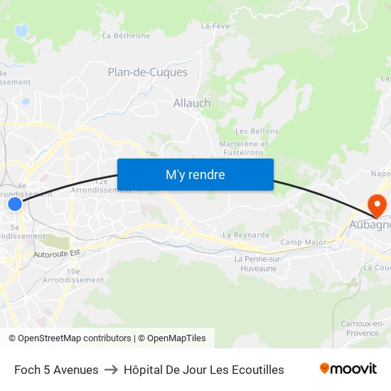 Foch 5 Avenues to Hôpital De Jour Les Ecoutilles map