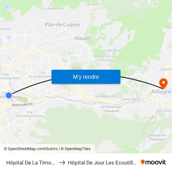 Hôpital De La Timone to Hôpital De Jour Les Ecoutilles map