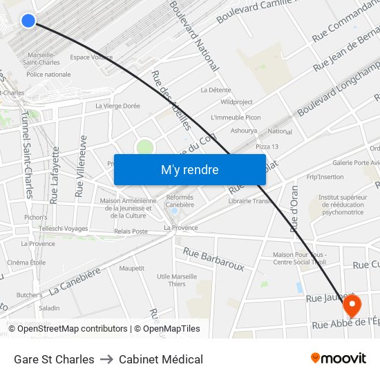 Gare St Charles to Cabinet Médical map