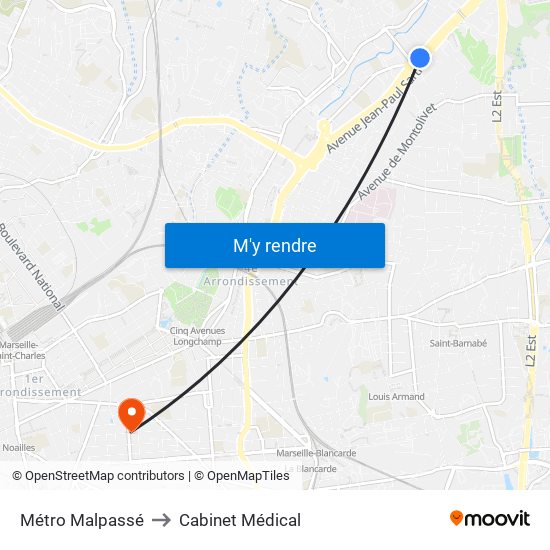 Métro Malpassé to Cabinet Médical map