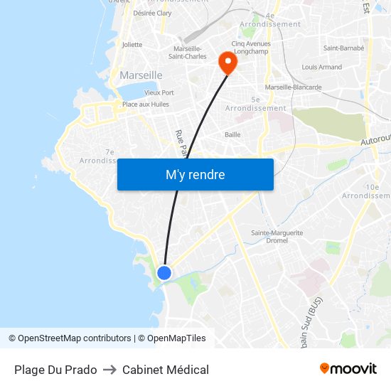 Plage Du Prado to Cabinet Médical map