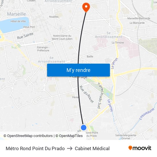 Métro Rond Point Du Prado to Cabinet Médical map
