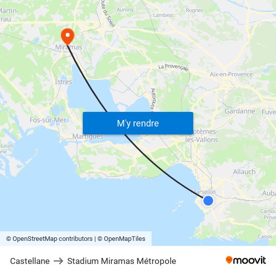 Castellane to Stadium Miramas Métropole map