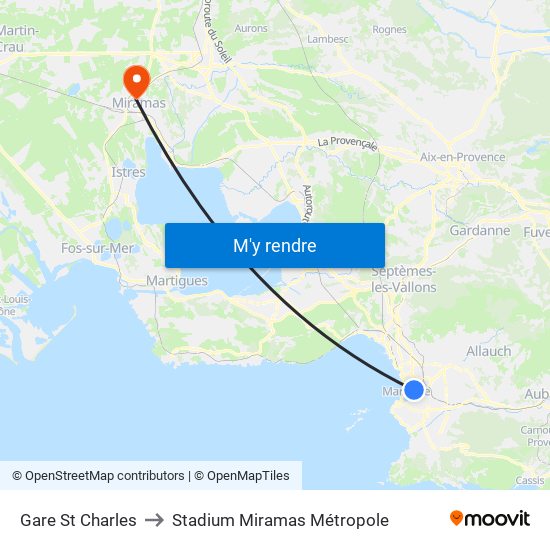 Gare St Charles to Stadium Miramas Métropole map