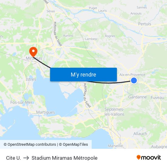 Cite  U. to Stadium Miramas Métropole map