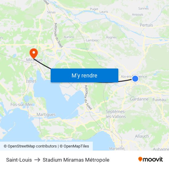 Saint-Louis to Stadium Miramas Métropole map