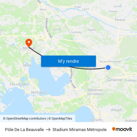 Pôle De La Beauvalle to Stadium Miramas Métropole map