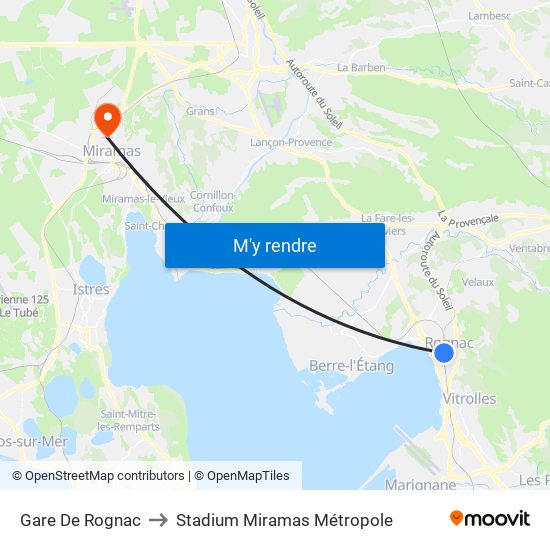 Gare De Rognac to Stadium Miramas Métropole map