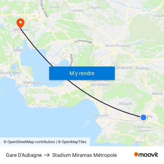 Gare D'Aubagne to Stadium Miramas Métropole map