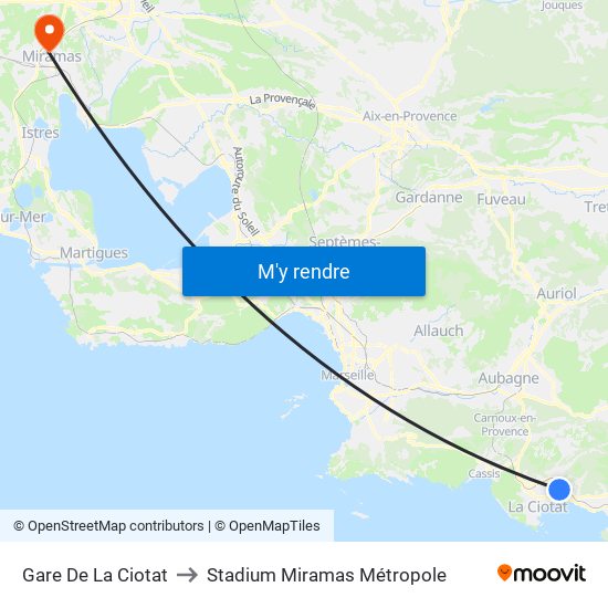 Gare De La Ciotat to Stadium Miramas Métropole map