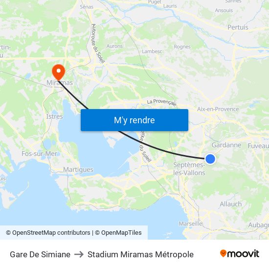 Gare De Simiane to Stadium Miramas Métropole map
