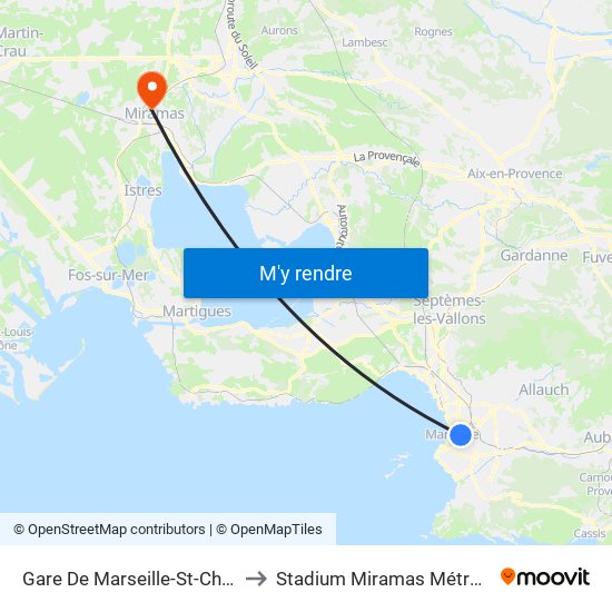 Gare De Marseille-St-Charles to Stadium Miramas Métropole map