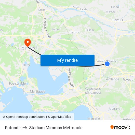Rotonde to Stadium Miramas Métropole map